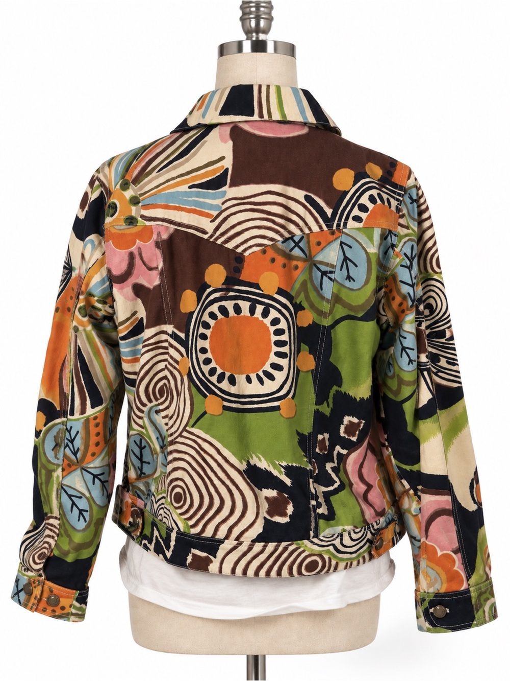 Abstract painterly multicolor print on canvas jacket. Jean jacket design- M - Picture 3 of 6